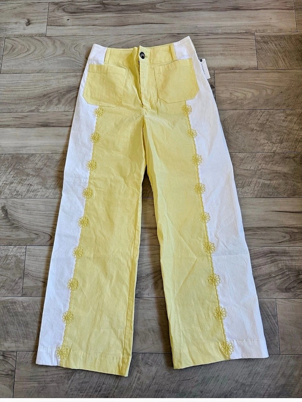 Anthropologie Maeve Embroidered Wide-Leg Pants Color Block Wide Leg